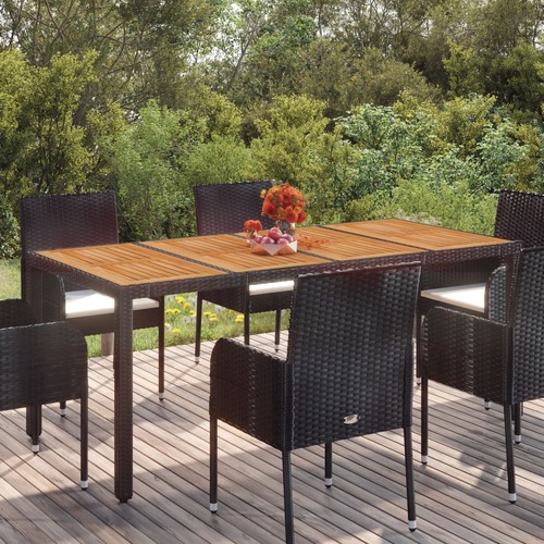Garden Table with Wooden Top Black 190x90x75 cm Poly Rattan