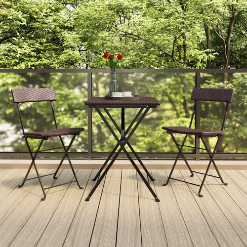 Folding Bistro Chairs 2 pcs Brown Poly Rattan and Steel