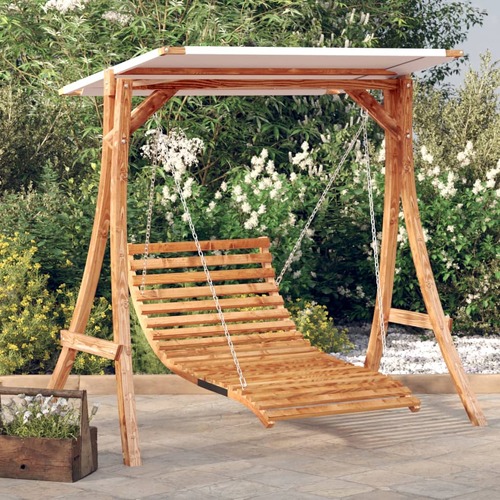 Swing Bed with Canopy Solid Wood Spruce with Teak Finish
