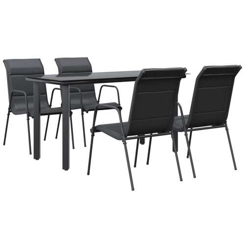 5 Piece Garden Dining Set Black Steel and Textilene