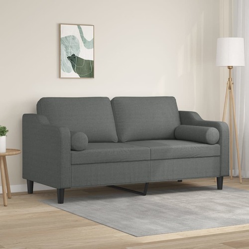 2-Seater Sofa with Throw Pillows Dark Grey 140 cm Fabric