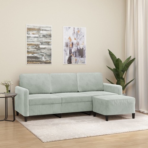 3-Seater Sofa with Footstool Light Grey 180 cm Velvet