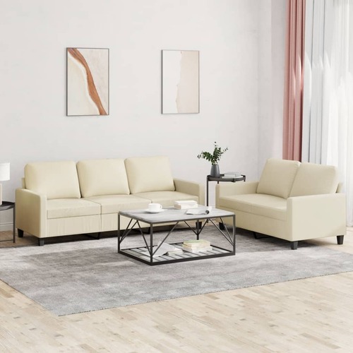 2 Piece Sofa Set with Cushions Cream Faux Leather