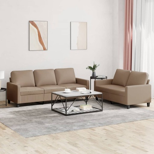 2 Piece Sofa Set with Cushions Cappuccino Faux Leather