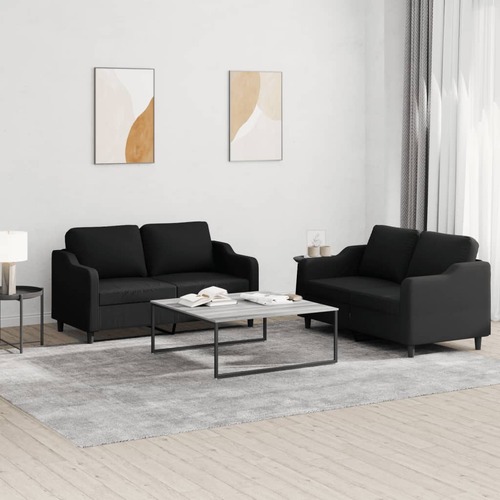 2 Piece Sofa Set with Cushions Black Fabric