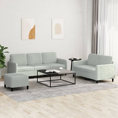 3 Piece Sofa Set Light Grey Velvet