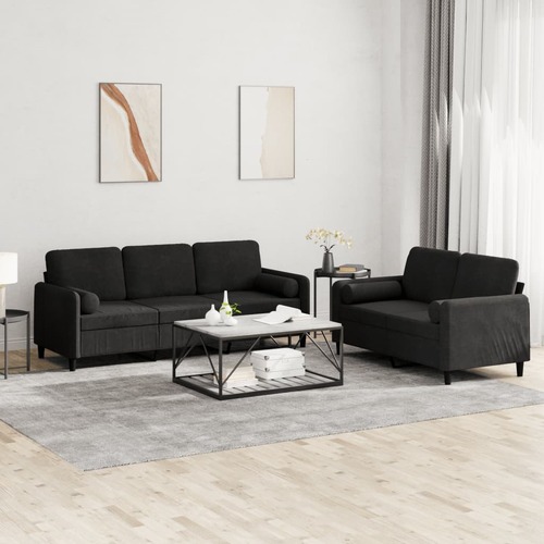 2 Piece Sofa Set with Pillows Black Velvet