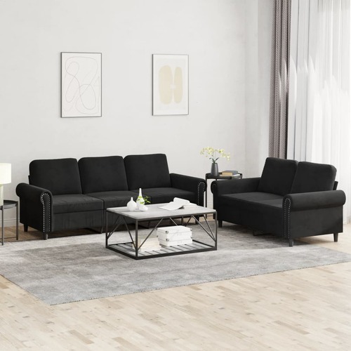 2 Piece Sofa Set with Cushions Black Velvet