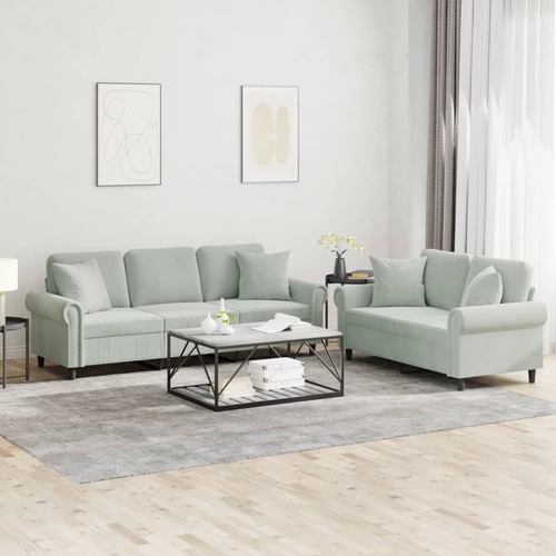 2 Piece Sofa Set with Pillows Light Grey Velvet
