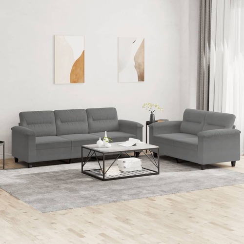2 Piece Sofa Set with Cushions Dark Grey Microfibre Fabric
