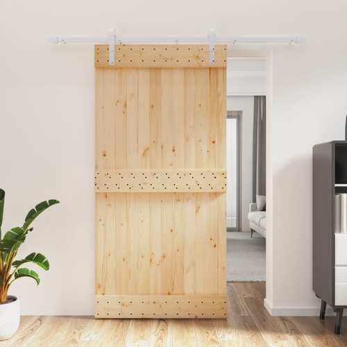 Sliding Door with Hardware Set 100x210 cm Solid Wood Pine