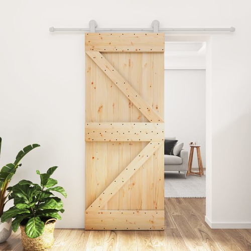 Sliding Door with Hardware Set 80x210 cm Solid Wood Pine