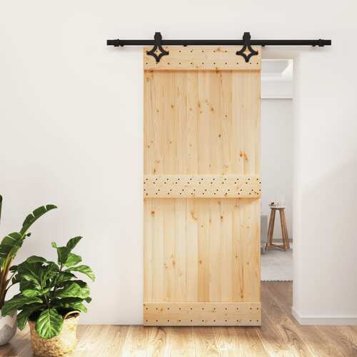 Sliding Door with Hardware Set 90x210 cm Solid Wood Pine