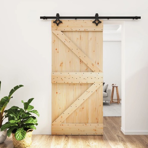 Sliding Door with Hardware Set 95x210 cm Solid Wood Pine