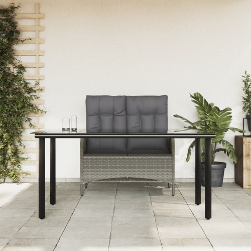 2 Piece Garden Dining Set with Cushions Grey Poly Rattan