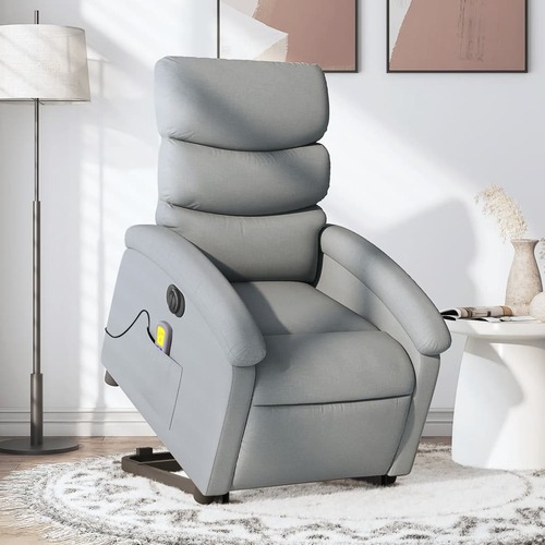 Electric Stand up Massage Recliner Chair Light Grey Fabric