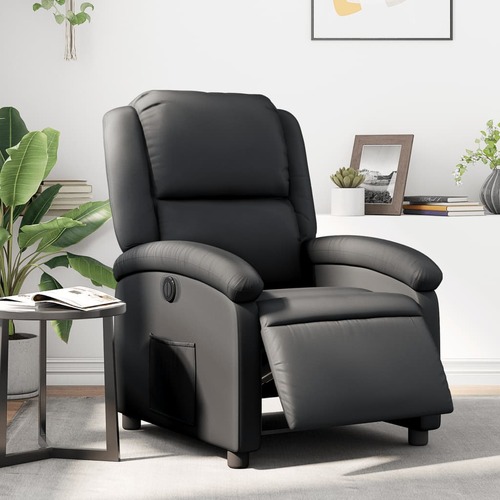 Electric Recliner Chair Black Real Leather