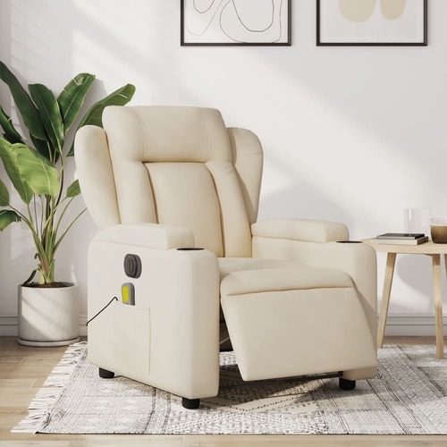 Electric Massage Recliner Chair Cream Fabric