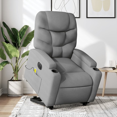 Electric Stand up Massage Recliner Chair Light Grey Fabric