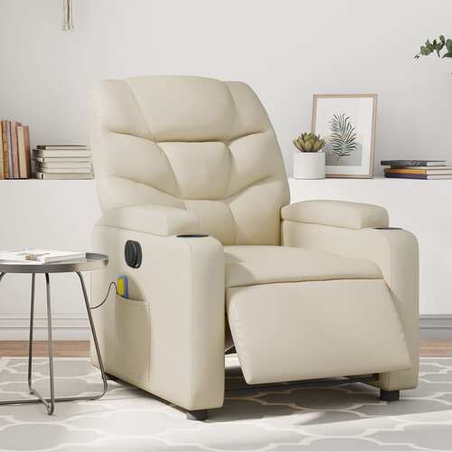 Electric Massage Recliner Chair Cream Faux Leather