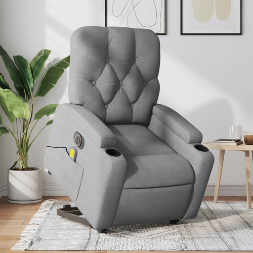 Electric Stand up Massage Recliner Chair Light Grey Fabric