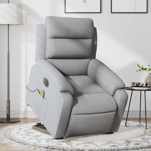 Electric Stand up Massage Recliner Chair Light Grey Fabric