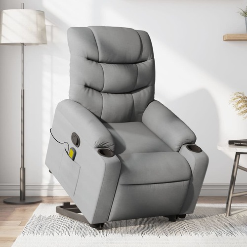 Stand up Massage Recliner Chair Light Grey Fabric