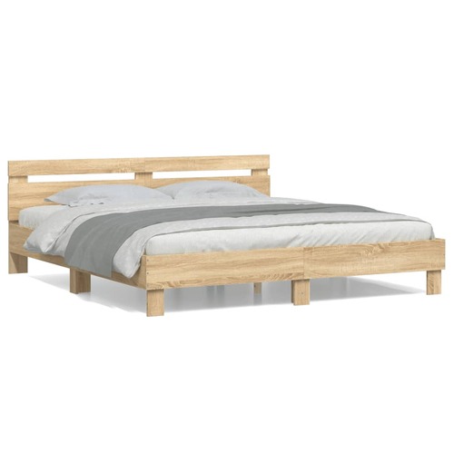 Bed Frame with Headboard Sonoma Oak 183x203 cm King Size Engineered Wood