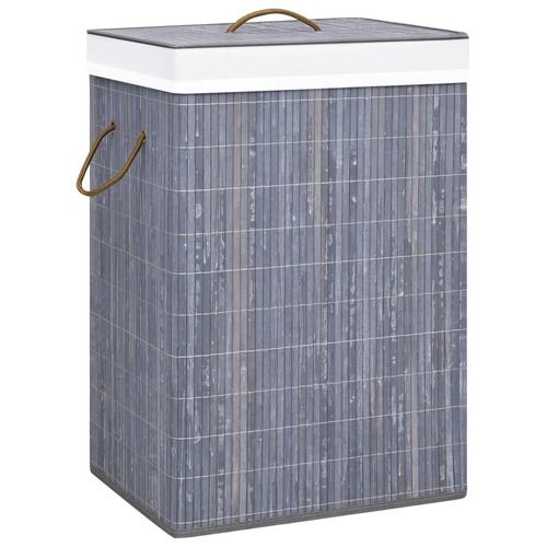 Bamboo Laundry Basket with Single Section Grey