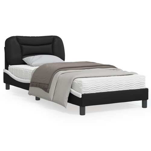 Bed Frame without Mattress "Hvar" Black and White 90x190 cm Faux Leather