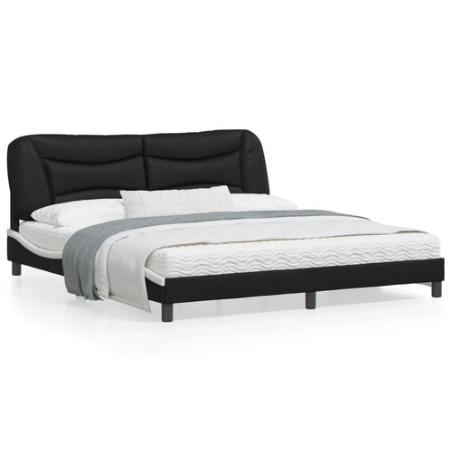 Bed Frame without Mattress "Hvar" Black and White 180x200 cm King Faux Leather