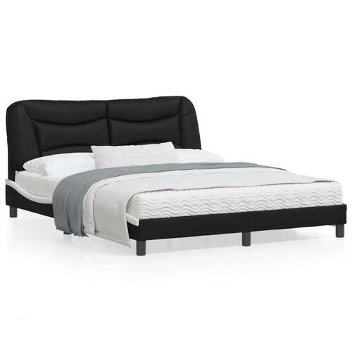 Bed Frame without Mattress "Hvar" Black and White 152x203 cm Queen Faux Leather