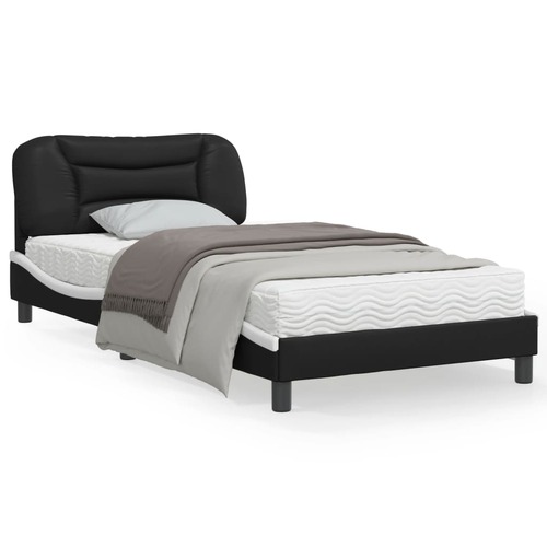Bed Frame without Mattress "Hvar" Black and White 107x203 cm King Single Faux Leather