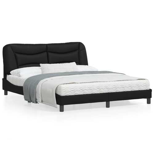 Bed Frame with Headboard Black 153x203 cm Queen Size Faux Leather