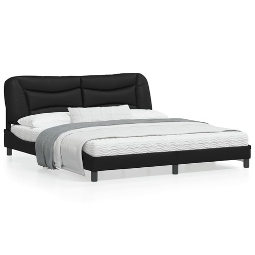 Bed Frame with Headboard Black 183x203 cm King Size Faux Leather