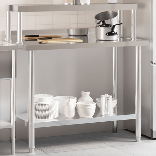 Kitchen Work Table with Overshelf 110x55x120 cm Stainless Steel