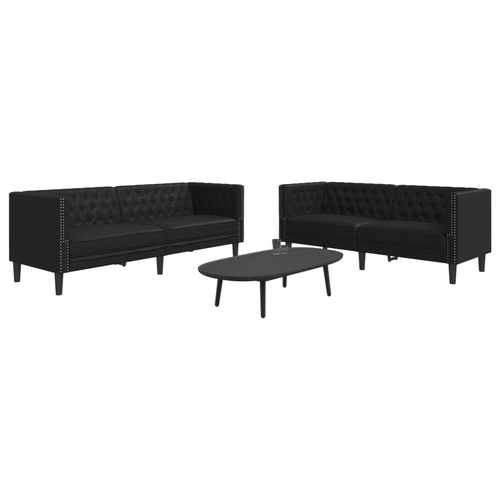 2 Piece Chesterfield Sofa Set Black Faux Leather