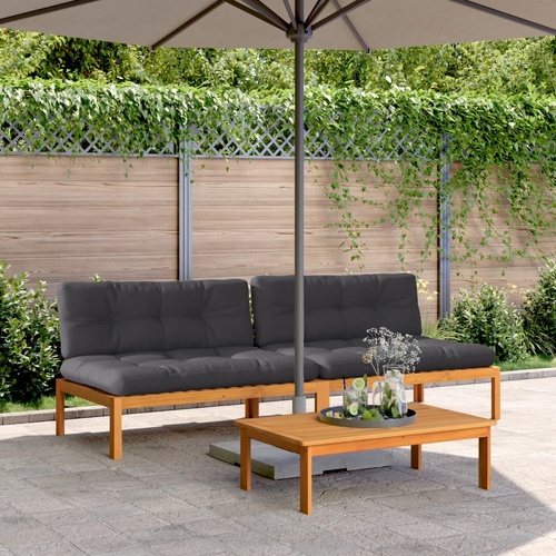 Garden Pallet Middle Sofas with Cushions 2 pcs Solid Wood Acacia