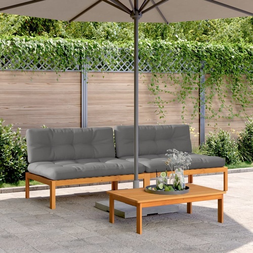 Garden Pallet Middle Sofas with Cushions 2 pcs Solid Wood Acacia