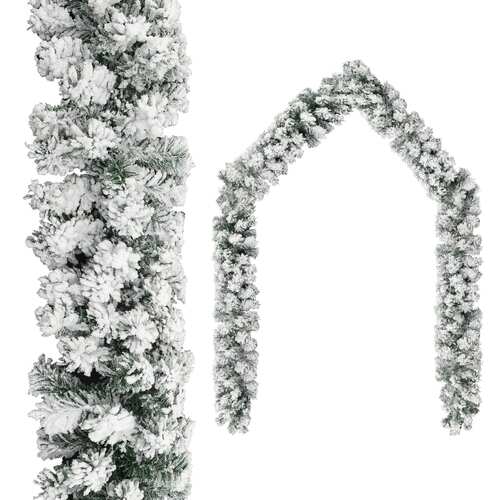 Christmas Garland with Flocked Snow Green 10 m PVC