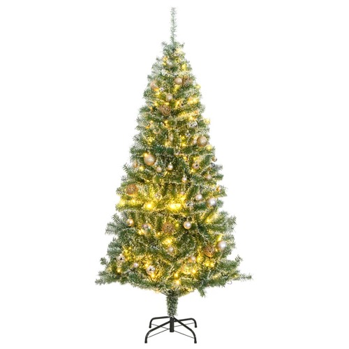 Artificial Christmas Tree with 300 LEDs&Ball Set&Flocked Snow 210 cm