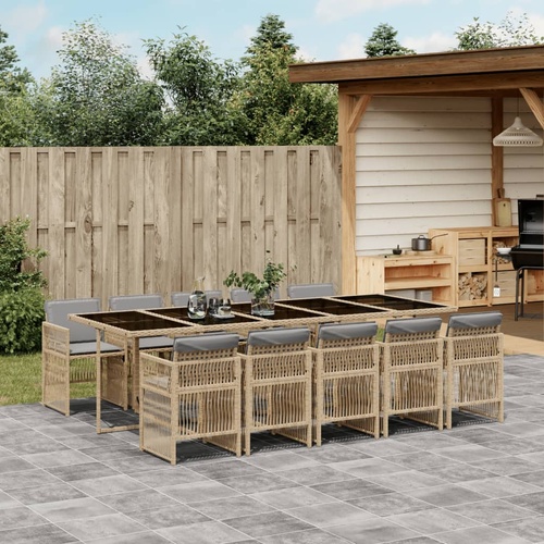 11 Piece Garden Dining Set with Cushions Grey Poly Rattan