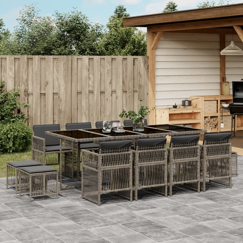 13 Piece Garden Dining Set with Cushions Grey Poly Rattan