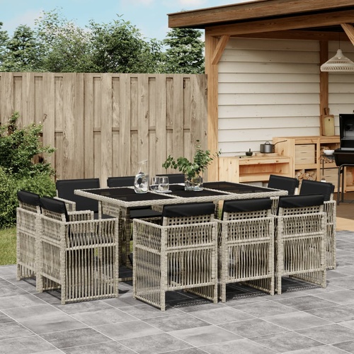 11 Piece Garden Dining Set with Cushions Light Grey Poly Rattan