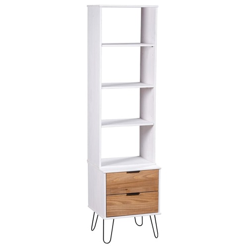 Book Cabinet "New York" White and Light Wood Solid Pine Wood