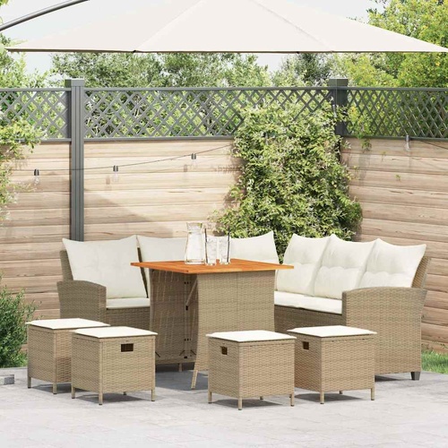 6 Piece Garden Sofa Set with Cushions L-shaped Beige Poly Rattan