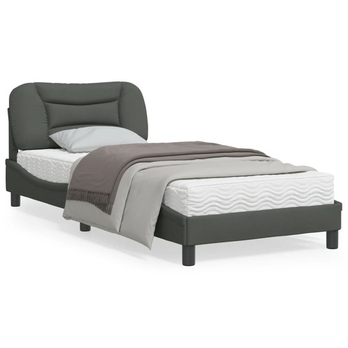 Bed Frame with LED without Mattress "Hvar" Dark Grey 90x190 cm Fabric