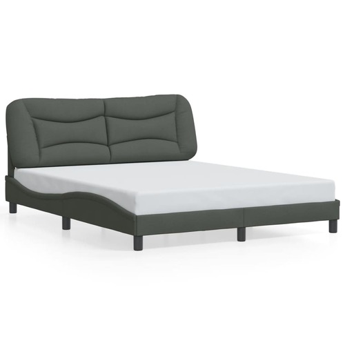 Bed Frame with LED without Mattress "Hvar" Dark Grey 152x203 cm Queen Fabric