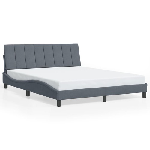 Bed Frame with LED without Mattress "Hanko" Dark Grey 152x203 cm Queen Velvet