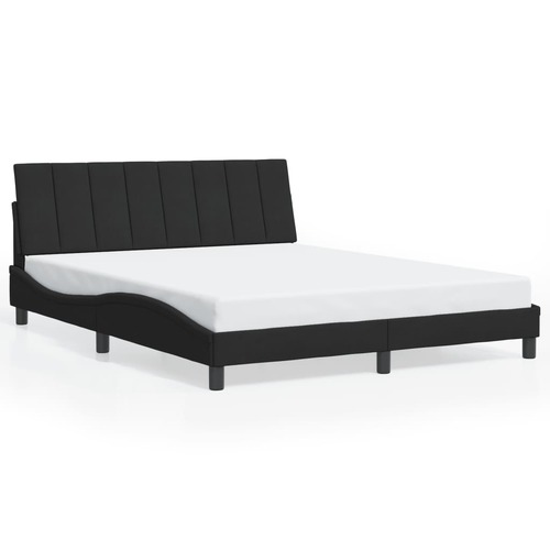 Bed Frame with LED without Mattress "Hanko" Black 152x203 cm Queen Velvet